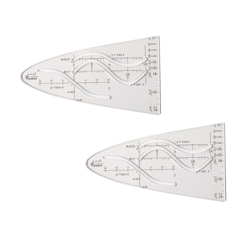 2 Stück Parabelschablone Mathe, Kurvenschablone, Parabel Lineal, Parabel Zeichenschablone, Geometrie Kurvenschablone Lineal, Für Studenten Büro Designer Malerei, Cosinus Tangens