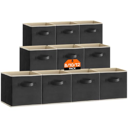 Lifewit 10 Stück Aufbewahrungsbox Stoff, Faltbare aufbewahrungsbox, 33 x 33 x 33 cm Aufbewahrung Ordnungsboxen aus Vliesstoff mit Griff für Kisten Kallax Boxen Regal, Schwarz