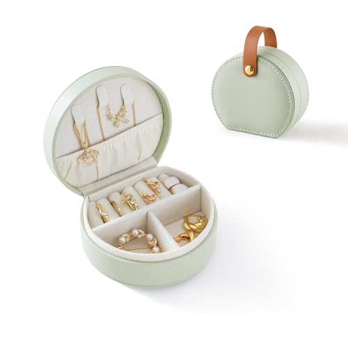 Fonyiunce Schmuckkästchen, Groß Schmuckaufbewahrung, PU-Leder Schmuckschatulle, Schmuckkästchen Reise, Schmuckaufbewahrung mit Stil, für Ringe, Geburtstagsgeschenk, Armbänder, Ohrringe (Grün)