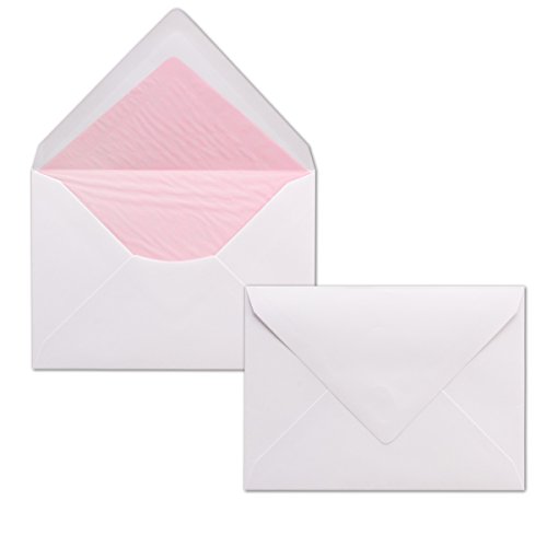 25x Briefumschläge Weiß DIN C6 gefüttert mit Seidenpapier in Rosa 100 g/m² 11,4 x 16,2 cm mit Nassklebung ohne Fenster