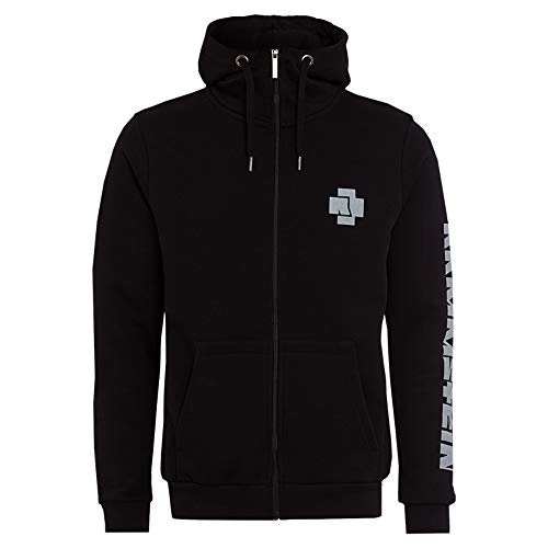 Rammstein Herren Kapuzenjacke Klassik Offizielles Band Merchandise Fan Zipper schwarz mit weißem Front und Seiten Print (S)