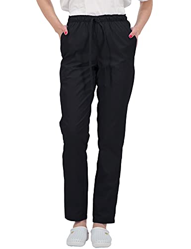 B-well ALESSI Medizinische Schlupfhose Arbeitshose Multitaschen Unisex mit Elastischem Bund und Gesäßtaschen Krankenhaus Uniformhose mit mittlerer Taille und Rundumgummibund (Schwarz, XL)