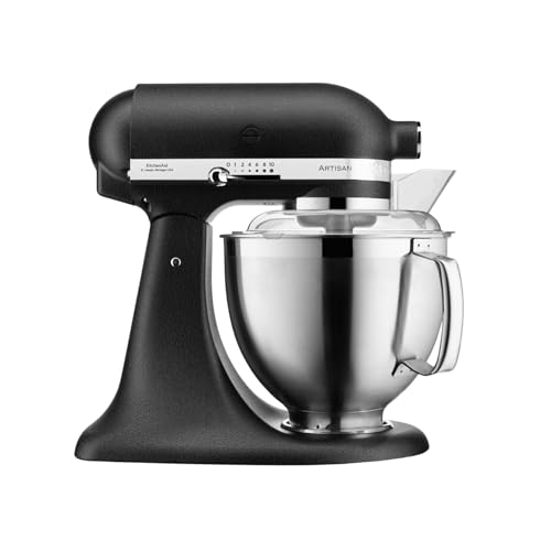 KitchenAid Küchenmaschine I Artisan I Kippbarem Food Processor I Teigknetmaschine mit 2 Schüsseln und 3 Zubehör aus Edelstahl | 4.8 L | Schwarz