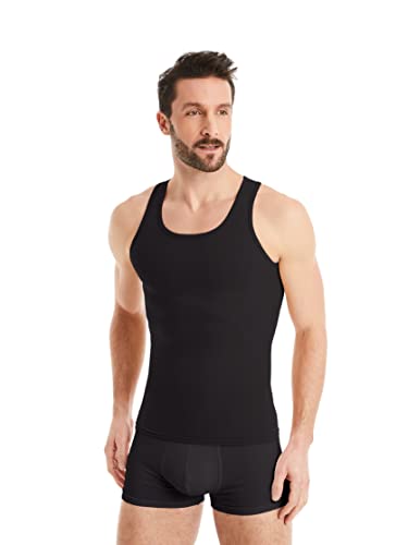 FINN Figurformendes Kompressions-Shirt Herren mit Bauchweg Effekt - Ärmelloses Shapewear Tank-Top aus Baumwolle - Body Shaper Unterhemd für einen flacheren Bauch Schwarz 3XL