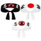 FRCOLOR 3 Stück Ninja-Stirnbänder Ninja-Karate-Stirnbänder Japanisches Stirnband Sushi-Koch-Zubehör Karate-Trainings-Stirnbänder Für Männer Und Frauen