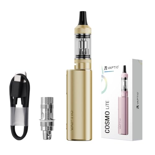 Original VAPTIO Cosmo Lite Kit Elektronische Zigarette 1150 mAh 30W Power Vape Kit mit 2 Stück Cosmo Spule 1.0ohm,No E Liquid No Nicotine (Gold)
