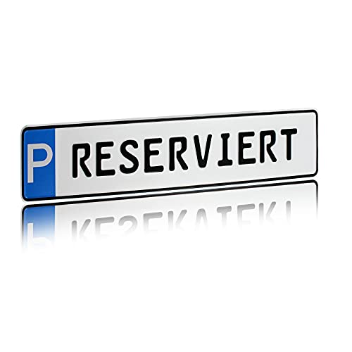 Individuelles Parkplatzschild 520x110mm mit P-Symbol aus Aluminium Wunschkennzeichen mit eigenem Text Wunschname für Parkplatz Schild (05 P - Reserviert)