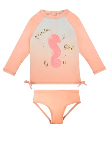 weVSwe Baby Schwimmanzug uv Schutz 2-Piece UPF 50+ Schleifenknoten Baby Bademode für Mädchen Neugeborene Sonnenanzug Strandkleidung Orange Seepferdchen 12-18 Monate