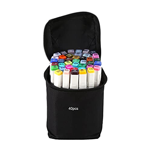 Akozon Grafikmarker -Stifte Set, Kunst, Basteln Nähen 40 Farben Dual Heads Breites Liit 6 Stiftanimation Design Farben Feine Punkt Tipp Zeichnung Kunst mit Schwarzer Tragetasche Ideal für Geschenke
