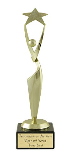 CAAKT POKALMATADOR Siegerfigur Stern Pokal - 18 cm - Ideal als personalisiertes Geschenk – Wunschtext auf Aluschild - Siegertrophäe | Ehrenpreis – schwarzer Marmorsockel