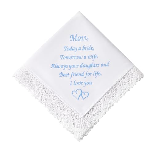 HOULIFE Hochzeitstaschentuch aus bestickter Spitze 60s Baumwolle weiße Taschentücher personalisiertes Stickerei-Taschentuch für Braut Bräutigam Hochzeitstag Geschenk 32 x 32 cm