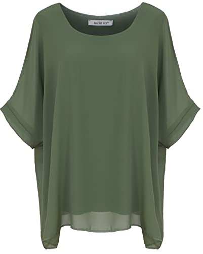Van Der Rich ® - Bluse aus Mousseline mit Innenfutter - Damen (Khaki, L-XL)