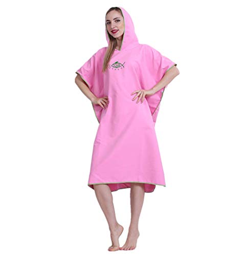 X-Labor Unisex Badeponcho Strandtuch Mikrofaser Schnelltrockend Bademantel Poncho mit Kapuzen Duschtuch Handtuch Schwimmen Surfing Strand Tauchen Badeort (OneSize, A-Rosa)