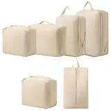 Beige koffer organizer,packing cubes compression,packing cubes，packwürfel kompression，Das Kompressionsdesign spart Gepäckraum（6-Piece Set).