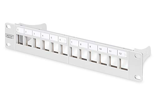 DIGITUS Patchpanel Modular - 12 Ports - 10-Zoll Rack-Montage 1HE - Keystone-Modul Verteilerfeld - Geschirmt - Grau