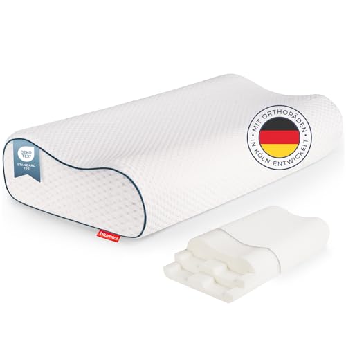 Blumtal Orthopädisches Nackenstützkissen aus Memory Foam - ergonomisches Kopfkissen mit individueller Höhenanpassung, Anti-Schnarch-Kissen für Seitenschläfer, Bauchschläfer & Rückenschläfer