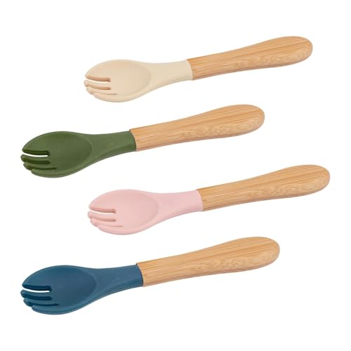 4pc Mehrfarben Bambus-Baby-Entwöhnungsgabeln mit Silikonspitze Set - Klein Kleinkind Kinder Erste Selbstfütterung Essen Besteck Utensilien - Von Tiny Dining