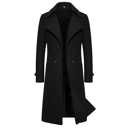 Didadihu Schwarzer Mantel Herren, Herbst Winter Wintermantel 3xl Grau Wollmantel Slim Fit Steppmantel Wolle Regular Winter Jacke Trench Coat Ledermantel Männer Warm