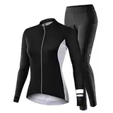 NUCKILY Fahrradbekleidung Set Damen Radtrikot Langarm Winddicht Damen Thermische Fleece mit 3D Polster Hosen, L, 1701