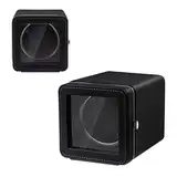 Mcbazel Automatischer Uhrenbeweger, Eleganter Automatischer Einzeluhrenbeweger Gehäuse, Leiser Motor, 4 Rotationsmodi, Uhrenbeweger Box Rechteckig, PU-Leder mit LED-Licht – Schwarz