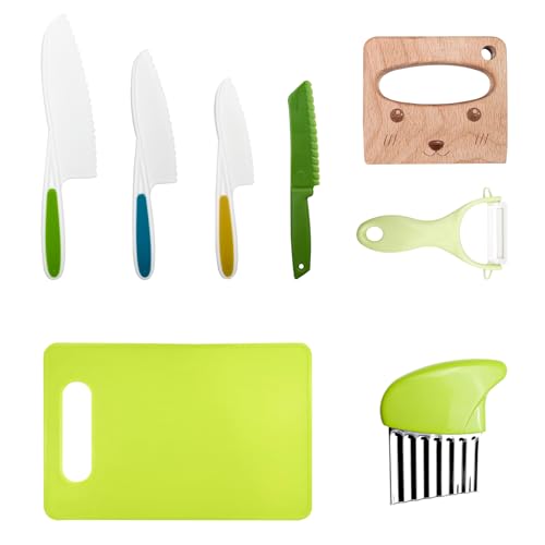 Lectorias Kindermesser Set, 8-Teiliges Kinder Messer Montessori ab 2 Jahre, Kindersichere Messer Küchenmesser, Kinder-Küchenmesser-Set zum Schneiden und Kochen von Obst Oder Gemüse für Kleinkinder