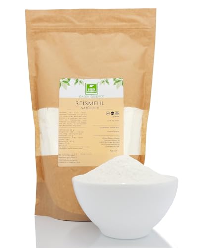 Fein Gemahlenes Reismehl 1Kg von der Grüne Essenz Reismehl aus Weißreis ideal für und Reispudding für Omeletten und Pfannkuchen aus Reis Fein Naturbelassen Reispulver (1 Kg)