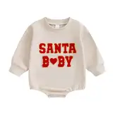 Baby Unisex Weihnachten Bodysuit Sweatshirt Weihnachten Santa Baby Jumpsuit Sweatshirt Langarm Rundhalsausschnitt Santa Baby Stickerei Romper Sweatshirt Baby Jungen Mädchen Weihnachten Outfit