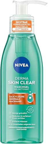 NIVEA Derma Skin Clear Waschgel, Cleanser für ein sichtbar verbessertes Hautbild, effektive Gesichtsreinigung für unreine Haut mit Salicylsäure & Niacinamid (150 ml)