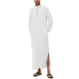 DUOLUVA Herren Kaftan Langarm Freizeit Thobe Herren Kaftan Herren Lang mit Taschen Weiß L