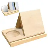 Dreieck Buchständer aus Holz mit Getränkehalter, Bibliothekskarten-Design, Buchhalter, Seitenablage, Nachttisch, Buchhalter mit Getränkehalter für Kaffee, Geschenk für Buchliebhaber, Leser,