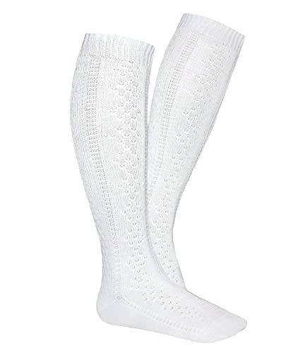 Weri Spezials Trachten Kniestrümpfe Oktoberfest Lang Socken aus Baumwolle für Kinder (31-34, Weiß)