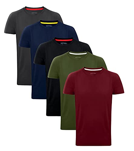 MERISH Herren 5er Pack Einfarbige T-Shirts Rundhalsausschnitt 444 (L, 444d 5er Set Mehrfarbig)