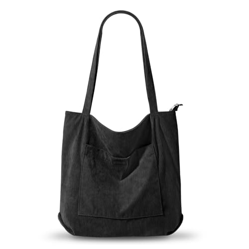 flintronic Damen Handtasche, Umhängetasche Damen, Cord Tasche Damen Umhängetasche, Shopper Schultertaschen, Handtasche Einkaufstasche für Arbeit Reisen Einkaufen Schule Alltag