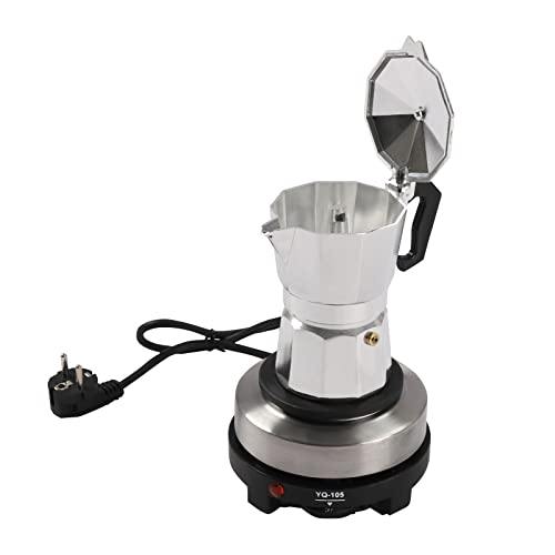 miihgnos Elektrische Espressokocher Mokkakanne, 500W Moka Pot Kaffeekanne 5 Stufen Einstellbare Temperatur mit Heizplatte, Espressokanne mit Automatisches Heizen/Stoppen (3 Tassen)
