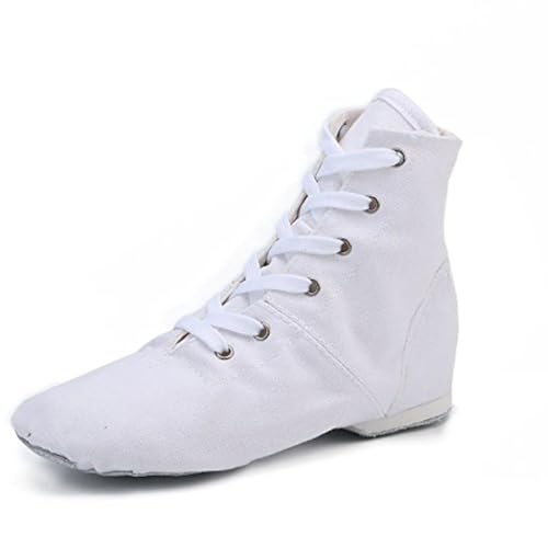 missfiona Jazz Tanzschuhe Damen Jazzschuh Tanzstiefel Segeltuch Ballsaal Tanz Flach(39 EU, Weiß)