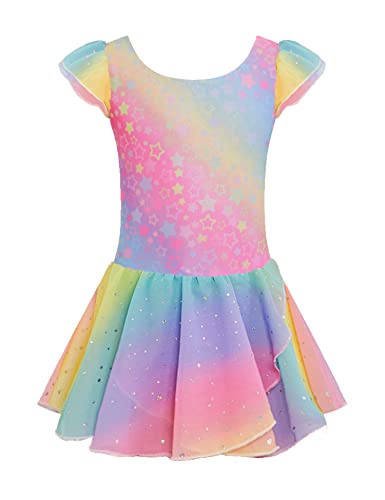 trudge Kinder Ballettkleidung Ballettkleid Mädchen kurzarm Baumwolle Balletttrikot Ballettanzug Tanzkleid Tanzbody mit Rock Tütü PAT8 130