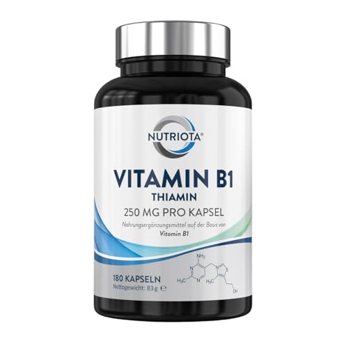 Vitamin B1 (Thiamin) Hochdosiert 250 mg Kapseln – 180 Kapseln – Veganfreundlich – Von Nutriota