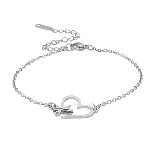 Haarstylisten-Armband Schere und Kamm Armband Verstellbares Friseurarmband Edelstahl Stylist Schere Kette Armband Herz Haarstylist Schmuck Geschenk für Frauen Mädchen Männer, Ohne Edelstein