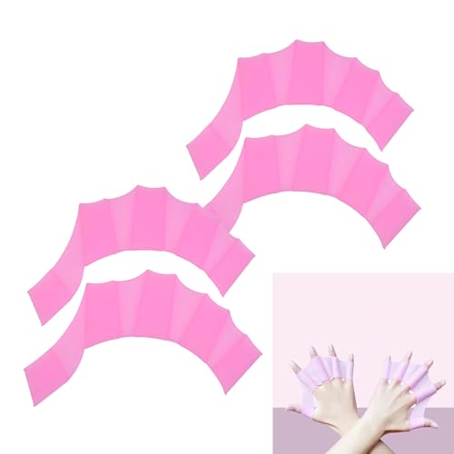 Silikon-Schwimmen Handschuhe Webbed, 2 Paar Wasserwiderstand Swim Training Hand Paddles, Finger Frosch Typ Gear Swim Glove Paddel Flossen für das Schwimmen Training (Rosa, S)