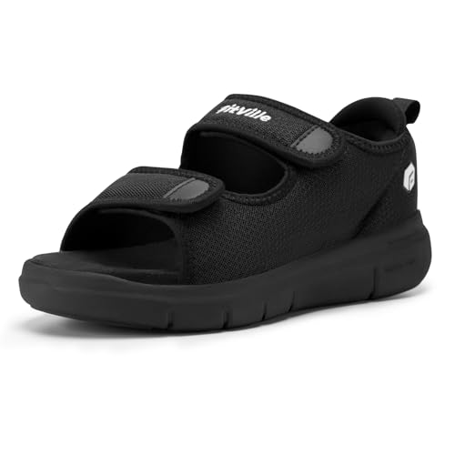 FitVille Weit Offene Diabetiker Sandalen Herren Orthopädische mit Klettverschluss Verstellbare Gesundheitsschuhe Verbandschuhe bei geschwollene Füße Reha-Schuhe Ödeme Hausschuhe Schwarz 47 EU Weit