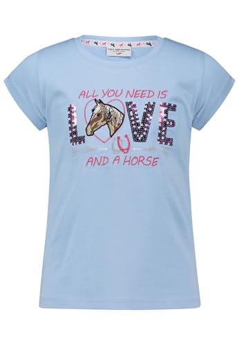 SALT AND PEPPER BY KIDS PARK Mädchen Pferde Stickmotiv und Pailletten T-Shirt, Noble Blue, 128 cm-134 cm