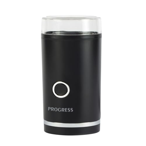 Progress EK6135PVDE Kaffee- und Gewürzmühle – Elektrische Kaffeebohnenmühle, One-Touch-Bedienung, Edelstahlklinge, transparenter Deckel, kompakte, 70 g Fassungsvermögen, Pfeffer, Nüsse und Samen, 180W