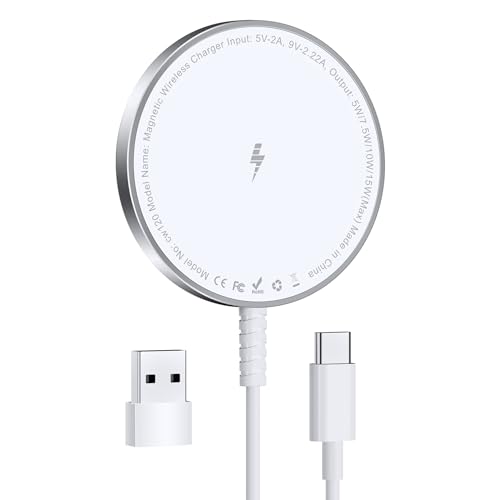 Mag-Safe Ladegerät für iPhone Ladestation: Magnet Wireless Charger Induktive Kabelloses Ladepad Kompatibel mit iPhone 15 14 13 12 und Air-Pods 3 2 Pro (Ohne Netzteil, 1 Stück)