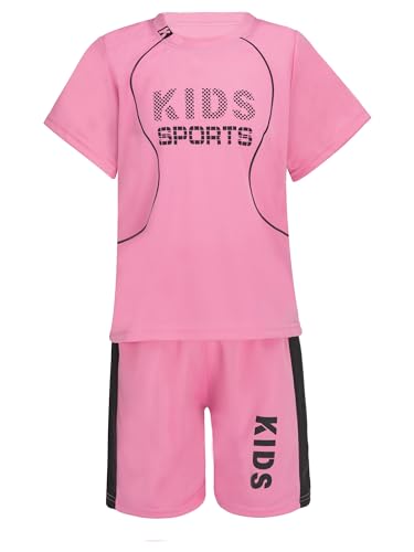 Aiihoo Kinder Jungen Trainingsanzug Sportanzug Set Kurzarm Sportshirt mit Sportshorts Mädchen Jogginganzug Sommer Sportkleidung X Rosa 104-110