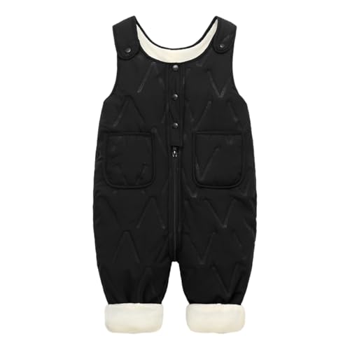 TTAO Baby Jungen Mädchen Winterhose Latzhose Mit Fleece Reißverschluss Daunenhose Leicht Schneehose Winddicht Warm Skihose Gr. 74-104 Schwarz 92-98