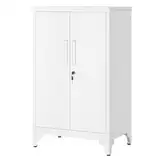 SONGMICS Aktenschrank, Mehrzweckschrank, Büroschrank mit 2 Türen, Schrank abschließbar, Aufbewahrungsschrank aus Stahl, für Arbeitszimmer, Wohnzimmer, mattweiß OMC012W01