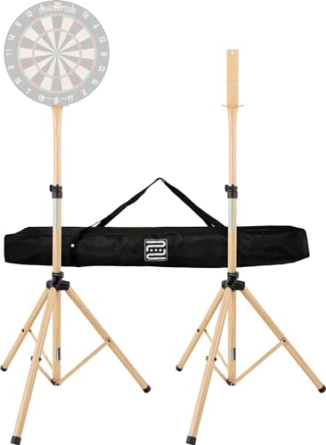 Pronomic DA-45S HO Ständer für Dartscheibe (Dartboard Halterung, Dartständer aus Stahl in Holzoptik, stufenlos höhenverstellbar, Tasche)