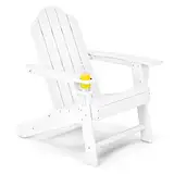 COSTWAY Adirondack Stuhl mit Getränkehalter, wetterfester Gartenstuhl, Gartensessel aus Kunststoff, Adirondack Chair für Garten, Terrasse