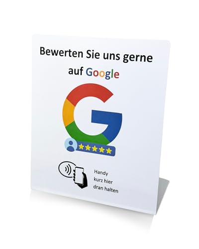 4.0 COMMERCE Google Bewertung Aufsteller Display mit NFC-Chip | Vorprogrammiert auf Ihr Geschäft | Starkes Google Ranking für Ihr Unternehmen - weiß