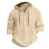 WKAYsIV Langarmshirt Herren Vintage mit Leinen Hemd Dünn Langarm Leinenhemd Hoodie Weiß Slim Leinen Shirt 4XL Leicht Linen Shirt Lässig Blau Sommerhemd Oversize(Beige,XXL)